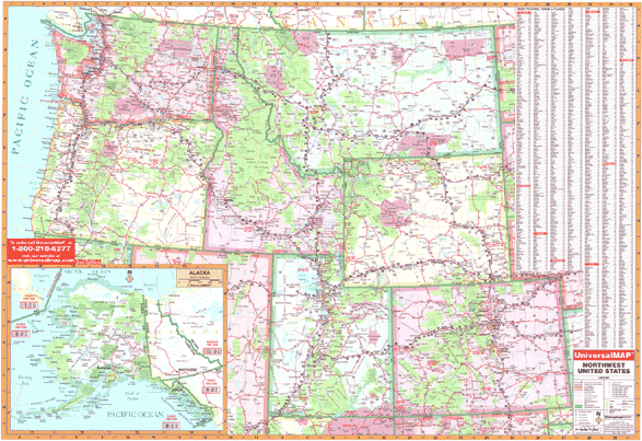 United States North West WALL Map, America.