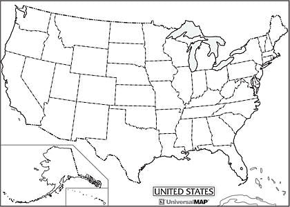 United States Outline "Classroom" WALL Map Black & White.