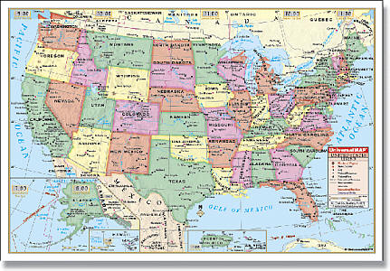 United States Primary "Classroom" WALL Map Railed.