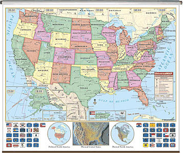 United States Primary "Classroom" WALL Map On Roller with Backboard.