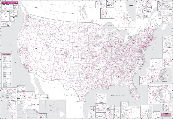 United States Rush Hour Zip Code WALL Map, America.