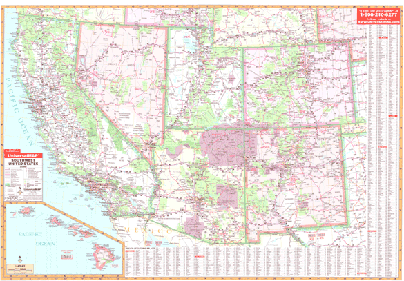 United States South Western WALL Map, America.