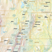 Utah Road and Shaded Relief WALL Map, America.