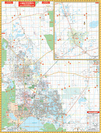 West Volusia WALL Map, Florida, America.