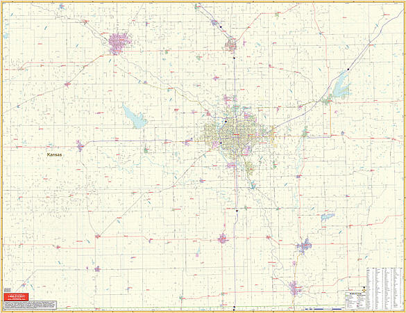 Wichita Vicinity WALL Map, Kansas, America.