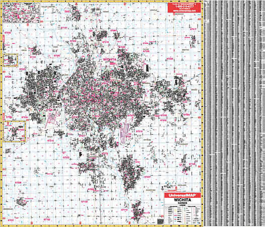 Wichita WALL Map, Kansas, America.