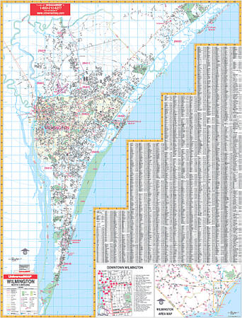 Wilmington WALL Map, North Carolina, America.