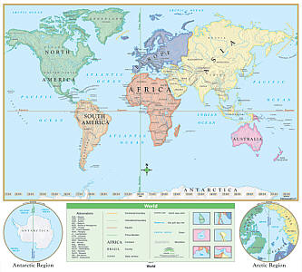 World Beginner "Classroom" WALL Map On Roller with Backboard.