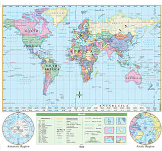 World Essential "Classroom" WALL Map On Roller with Backboard.