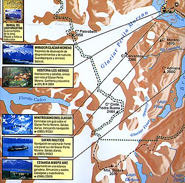 Los Glaciares ( The Glaciers) National Park, Road and Topographic Travel Map, Argentina.