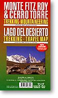 Monte Fitz Roy & Cerro Torre, Road and Topographic Travel Map, Chile..