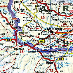 Armenia, Georgia Republic and Azerbaijan, Road and Shaded Relief Tourist Map, Caucasus Mountains.