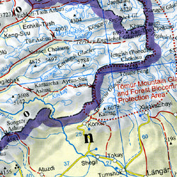 Central Asia (including Kyrgyzstan [Kirghizstan]) Road and Shaded Relief Tourist Map.