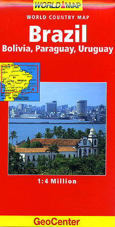 Brazil, Bolivia, Paraguay, and Uruguay, Road and Tourist Map.