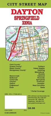 Dayton, Springfield and Xenia City Street Map, Ohio, America.