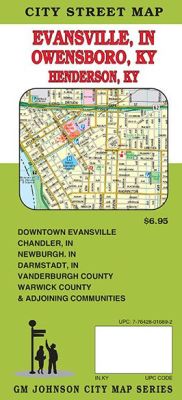 Evansville and Henderson City Street Map, Kentucky, America.