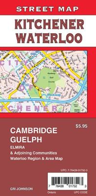 Kitchener, Waterloo, Cambridge and Guelph City Street Map, Ontario, Canada.