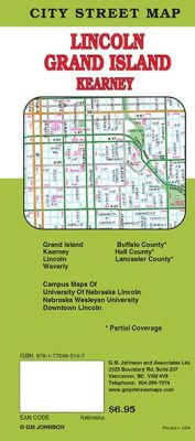 Lincoln, Grand Island and Kearney City Street Map, Nebraska, America.