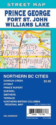 Prince George, Northern BC Cities, Prince Rupert and Fort St John City Street Map, British Columbia, Canada.