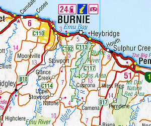 Tasmania State, Road and Tourist Map, Australia.