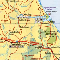 Wide Bay and Burnett, Road and Tourist Map, Australia.