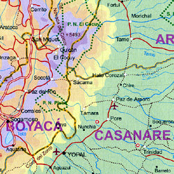 Amazon Basin, Road and Physical Travel Reference Map, Brazil.