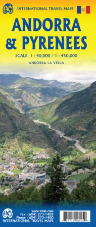 Andorra and Pyrenees Road and Physical Travel Reference Map.