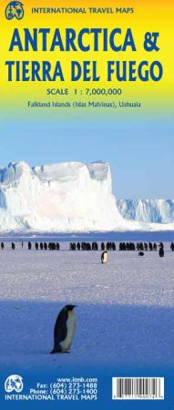 Antarctica & Tierra del Fuego Physical Travel Reference Map.