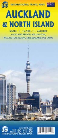 Auckland and North Island, Physical Travel Reference Map, New Zealand.