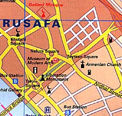 Baghdad and Iraq Road and Physical Travel Reference Map.