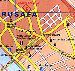 Baghdad and Iraq Road and Physical Travel Reference Map.