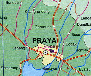 Bali and Lombok Road and Physical Travel Reference Map, Indonesia.