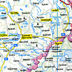 BALTIC STATES Road and Physical Travel Reference Map.