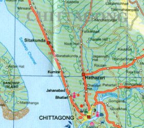 Bangladesh and India East Road and Physical Travel Reference Map.