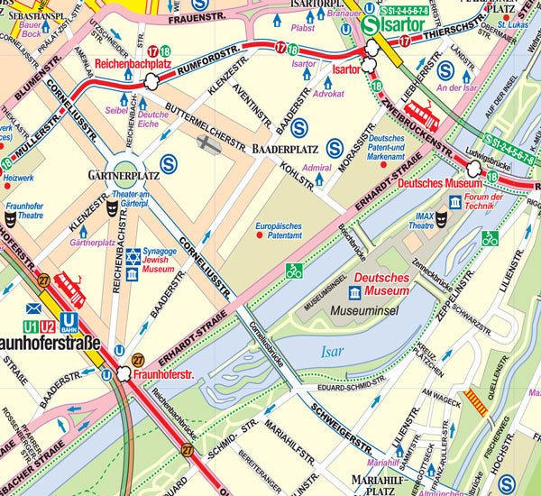 Bavarian and Munich Road and Physical Travel Reference Map, Germany.