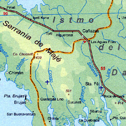 Central America Road and Physical Travel Reference Map.