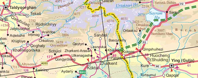 Central Asia Road and Physical Travel Reference Map.