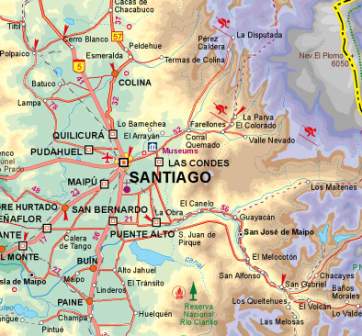 Chile Road and Physical Travel Reference Map.