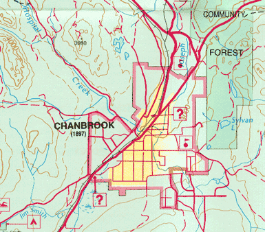 East Kootenay Region, Road and Physical Travel Reference Map, Canada.