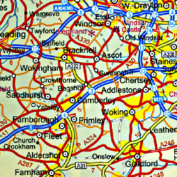 England and Wales, Road and Physical Travel Reference Map.