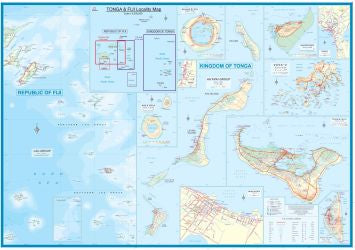 Fiji and Tonga, Road and Physical Travel Reference Map.