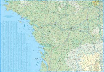 France Atlantic Coast Rail and Bike Map Road and Physical Travel Reference Map.