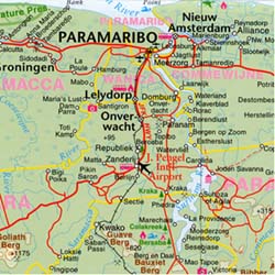 The Guianas: Suriname, French Guiana, and Guyana, Road and Physical Travel Reference Map.