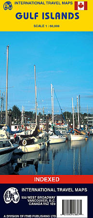 Gulf Islands, Road and Physical Travel Reference Map, British Columbia, Canada.