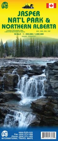 Jasper National Park and Northern Alberta, Road and Physical Travel Reference Map, British Columbia and Alberta, Canada.