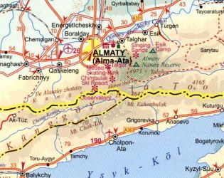 Kazakhstan Road and Physical Travel Reference Map.