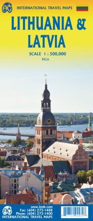 Lithuania and Latvia Road and Physical Travel Reference Map.