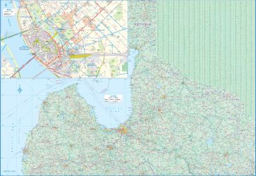 Lithuania and Latvia Road and Physical Travel Reference Map.