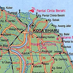 Malaysia Road and Physical Travel Reference Map.