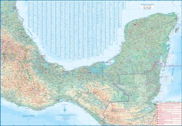 Mexico Gulf Coast Road and Physical Travel Reference Map.